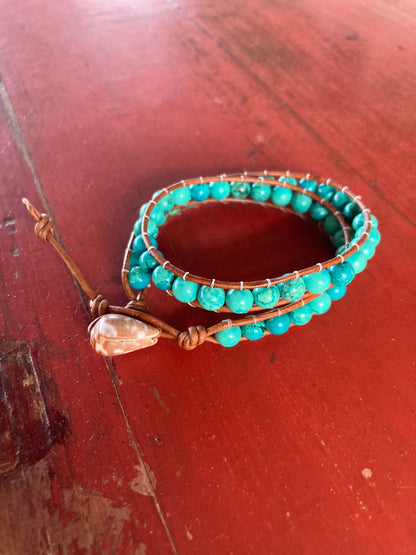 Turquoise Leather Wrap Bracelet